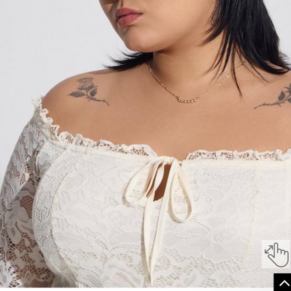 Torrid Stretch Lace Off Shoulder Corset Seamed Long Sleeve Top - Picture 2 of 9